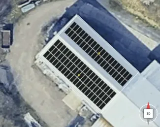 Vizualizace rozmístění panelů na střeše Ekofarmy